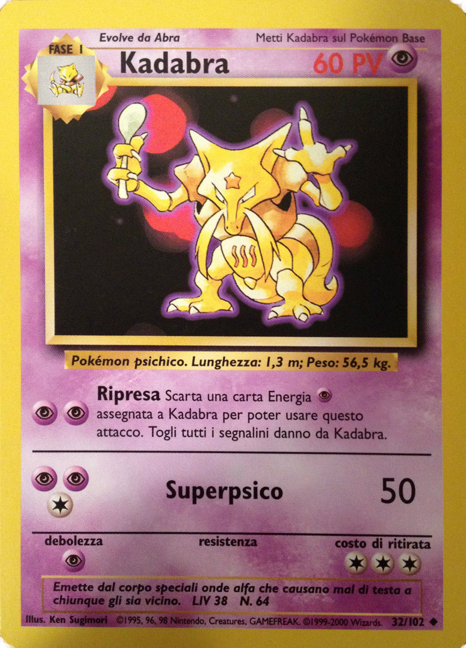 32/102 Kadabra Pokemon set base, ITA , condizioni miste (BANNED CARD)